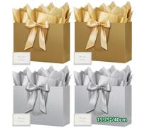 HONTIUS Extra Large Gift Bag, 15.75" Vertical Gift Bags for Presents Big Paper Bag with Tissue Paper And Cards, 40 * 30*12.5cm Wedding Birthday Party Present Bridesmaid Gift Gifts Bag (4pcs gold grey)