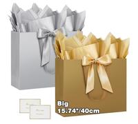 HONTIUS Extra Large Gift Bag, 2PCS 15.75" Vertical Gift Bags for Presents Big Paper Bag with Tissue Paper And Cards, 40*30*12.5cm Wedding Birthday Party Present Bridesmaid Gift Gifts Bag (gold grey)