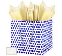 HONTIUS Large Gift Bag, 11.8'' Square Extra Large Gift Bag Bags for Presents, Blue Dots Big Paper Bag, 30cm Wedding Birthday Party Present Bridesmaid Gift Gifts Bag with Tissue Paper Cards 1pcs C
