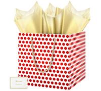 HONTIUS Large Gift Bag, 11.8'' Square Extra Large Gift Bag Bags for Presents, Red Dots Big Paper Bag, 30cm Wedding Birthday Party Present Bridesmaid Gift Gifts Bag with Tissue Paper Cards 1pcs B