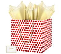 HONTIUS Large Gift Bag, 11.8'' Square Extra Large Gift Bag Bags for Presents, Red Dots Big Paper Bag, 30cm Wedding Birthday Party Present Bridesmaid Gift Gifts Bag with Tissue Paper Cards 1pcs B