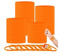 HONTIUS Pack of 25 Silicone Bracelets, 6 mm Thin Silicone Elastic Bracelets, Sports Rubber Wristbands for Activity, Party, Decorations, Teachers, Supplies Orange