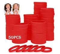 HONTIUS silicone wristbands, 50PCS Red Rubber Wristbands Blank Wrist Bands Universal Wristband Set for Kids Teens Sport Suitable for 8-12 aged