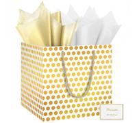 HONTIUS Square Gift Bag, 11.8'' Extra Large Gift Bags Bag with Reinforced Base Tissue Paper Card, Foil Polka Dot Present Bag for Birthday Wedding Baby Shower Bridesmaid Christmas Easter Halloween E