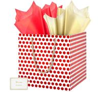 HONTIUS Square Gift Bag, 11.8'' Extra Large Gift Bags Bag with Reinforced Base Tissue Paper Card, Foil Polka Dot Present Bag for Birthday Wedding Baby Shower Bridesmaid Christmas Easter Halloween D