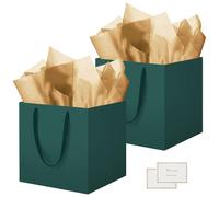 HONTIUS Square Gift Bag, 2PCS 11.9" Extra Large Gift Bag Bags for Presents Big Paper Bag with Tissue Paper Cards, 30cm Wedding Birthday Party Present Bridesmaid Gift Gifts Bag for Women Green