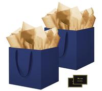 HONTIUS Square Gift Bag, 2PCS 11.9" Extra Large Gift Bag Bags for Presents Big Paper Bag with Tissue Paper Cards, 30cm Wedding Birthday Party Present Bridesmaid Gift Gifts Bag for Women Blue