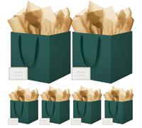 HONTIUS Square Gift Bag, 6PCS 11.9" Extra Large Gift Bag Bags for Presents Big Paper Bag with Tissue Paper Cards, 30cm Wedding Birthday Party Present Bridesmaid Gift Gifts Bag for Women Green