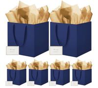 HONTIUS Square Gift Bag, 6PCS 11.9" Extra Large Gift Bag Bags for Presents Big Paper Bag with Tissue Paper Cards, 30cm Wedding Birthday Party Present Bridesmaid Gift Gifts Bag for Women Blue