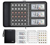 Hontom Coin Collection Album for Collectors with Lock, 400 Pockets Fireproof Coin Holder Book & 36 Paper Currency Binder Sleeves, Coins Storage Organiser for Pennies, Bill, Tokens, Badges