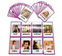 HONTOUSIP 32 Pcs Feelings/Emotions/Illness Cards- Learning Picture & Word Card Flashcards(English word learning card & pocket size flash card for children and Preschool),4.33x3.15in
