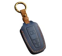 Hontumax Genuine Leather 3-Button Key Fob Cover for Toyota RAV4 Highlander Camry C-HR Avalon Corolla 4Runner Mirai Prius 2018 2019 2020 2021 2022 2023 2024 2025 (Blue)
