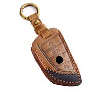 Hontumax Genuine Leather Protective Car Key Fob Cover Case Holder for BMW 1 3 5 Series X1 X2 X3 X4 X5 Keyless Entry Remote Control Cover with Keychain Smart Key Protector (Brown)