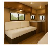 HonunGron RV Cushion Cover Stretch Jacquard - Non-Slip Camper Seat Cover with 2 Elastic Straps, Caravan Sofa Bench Slipcover for Motorhome Dinette Couch (White,W 100-125 cm, D 50-65 cm)