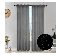 HonunGron Semi Sheer Star Curtains, Glow in The Dark Stars Curtains Blackout Eyelet Curtains Window Curtains for Kids Girls Room Bedroom Living Room Decoration, 2 Panels (Black,2x W52 X L72)
