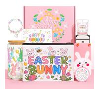 Honxicur Happy Easter Gifts Set for Women Sister Teens Adults Stuff, Easter Basket Stuffers with 16oz Glass Cup, Scented Candles, Bracelet, Makeup bag & Socks, Self Care Gifts for Women