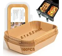 HONYAO Air Fryer Paper Liners for Dual Airfryers, 20.5x14 cm Rectangle Disposable Baking Accessories Compatible with Ninja Foodi Tower Cookwise COSORI Other 7.6-9.5 L Double Air Fryers