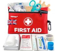 HONYAO First Aid Kit, 105 Pieces Small First Aid Kit, Includes Plasters, Emergency Foil Blanket, Burn Gel for Travel Car Home Workplace Kids Camping Hiking Motorbike Holiday, Red