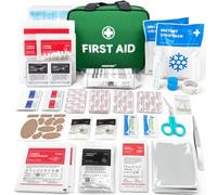 HONYAO First Aid Kit 180 Pcs, Premium Medical Kit for Home Car Workplace Travel Camping Sports Kids, Includes Eyewash, 2 x Instant Cold Packs, 2 x Burn Gel, Emergency Blanket, Plasters, Green