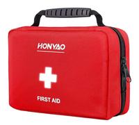 HONYAO® First Aid Kit 220 Pcs, First Aid Bag with Premium Waterproof Nylon Shell, Medical Kit for Home Workplace Car School Outdoor Camping, Includes Plasters, Cold Pack, Emergency Blanket etc. Red