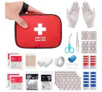 HONYAO First Aid Kit 90 Pcs, Small Travel First-Aid Bag, Mini Compact Survival Kit for Travel Car Home Workplace Kids Camping Hiking Motorbike Holiday, Red