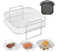 HONYAO Square Air Fryer Rack 8 inch, 2pcs Stackable Grilling Racks Non-Sticky Stainless Steel Airfryer Basket Accessories Compatible with Ninja Cosori Philips, Other Air Fryer Oven or Steamer