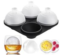 HONYAO Whiskey Ice Ball Mold, Ice Ball Maker Mold 100% Silicone Round Balls Ice Cube Tray with Clear Individual Lid, 2.4in Large Sphere Ice Ball Molds for Cocktails Bourbon Rum - 4 Iceballs
