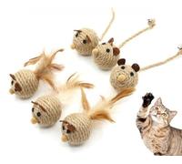 Honyge 6Pcs Natural Sisal Toys for Cats,Sisal Balls Mice Toys with Rattling Sound for teractive Cat Scratcher Chew Toy with Cute Mouse Toy for Kitten Kicker