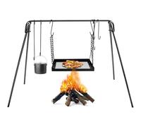 HONYTA Campfire Swing Grill Stand, Portable Hanging Cooking Grill Rack with Dutch Oven Lid Lifter Hooks for Outdoor BBQ Picnic Cookware Party