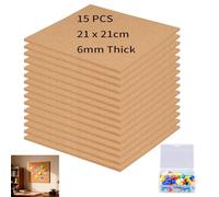 HONYUET 15 Pack 6mm Self Adhesive Cork Board with Pin, 21 x 21cm Square Cork Tiles for Bulletin Wall Decoration, DIY Craft