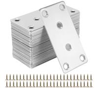 HONYUET 30 Pcs Flat Connecting Joining Plates with Screws, 80 x 40 x 2mm Metal Mending Brackets for Wood, 6 Hole, Silver