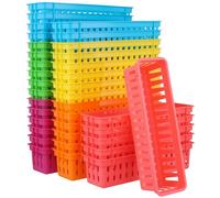 HONYUET 36 PCS Small Coloured Plastic Pencil Organiser Basket, 25.5 x 7.5 x 6 cm Stationery Storage Baskets for Paper, Desk, Office