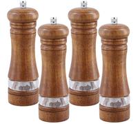 HONYUET 4PCS Wooden Salt and Pepper Grinder Set, 6 Inch Manual Wood Spice Mills Shakers with Adjustable Coarseness for Cooking Baking