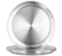 HONYUET 6 PCS 12 Inch Stainless Steel Plate, 30cm Round Silver Metal Dinner Plates for Steak Salad BBQ Pizza Camping