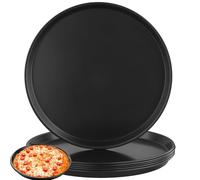 HONYUET 6 PCS Large 12 Inch Non Stick Pizza Pan Oven, 30cm Black Carbon Steel Pizza Tray for Baking, Oven