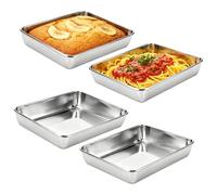 HONYUET Small Deep Baking Tray Set of 4, Rectangle Stainless Steel Cake Baking Tin Trays for Cakes Breads Pizzas, 25.5 x 19.8 x 5.2cm