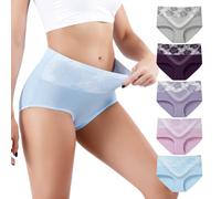 Honzadar Women Underwear Breathable Panties Cotton Tummy Control High Waist Briefs Full Coverage Panty Multipack, Multicolored A-5pack, 4XL Plus
