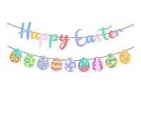 HONZSAN Happy Easter Banner, Easter Egg Bunting, Reusable Easter Decorations, Easter Egg Hunt Decorations, Spring Decorations Perfect for Home School Office Classroom Easter Party Decor, EST-BUK-000