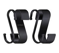 HONZUEN 12 Pack S Hooks for Hanging, Large S Shaped Hooks Heavy Duty - Black Metal, Rustproof Flat with Round Ends for Kitchen Utensil for Hanging, Bathroom, Closet, Garage, Office Storage Organizer