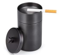 HONZUEN Ashtray, Stainless Steel Ashtrays with Lids Windproof Rainproof Automatically Extinguished Ash Trays, Thickened Ashtray Outdoor for Cigarettes, Ash Holder for Smokers Garden Bar Car, Black