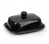 HONZUEN Black Ceramic Butter Dish with Lid, Small Porcelain Butter Dish for Countertop, Covered Butter Container with Handle