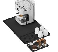 HONZUEN Coffee Mat with Detachable Tamping Pad, Silicone Coffee Machine Mat 2 in 1 Set, Non-Slip Waterproof Heat Resistant Countertop Protector, Black, 60×40cm