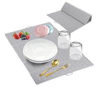 HONZUEN Dish Drying Mat, Silicone Draining Mat, Draining Board Pad Foldable Heat Resistant, Non-Slip Kitchen Counter Drainer Pad, Dish Drainer Mat for Sink and Tabletop Protection, Gray