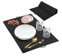 HONZUEN Dish Drying Mat, Silicone Draining Mat, Draining Board Pad Foldable Heat Resistant, Non-Slip Kitchen Counter Drainer Pad, Dish Drainer Mat for Sink and Tabletop Protection, Black