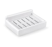 HONZUEN Hand Soap Dish Holder Rack Wall Mounted for Bathroom Shower, Self Adhesive Shaving Facial Bar Soap Saver Drainer Plastic with Drainage Kitchen Sink Bath Dishwashing Hanging for Kids(White)