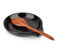 HONZUEN Kitchen Ceramic Spoon Rest,Porcelain Spoon Holder Stand Utensil Rest for Dining Table,Small Smooth Spoon Holder Rest for Tea Spoon Ladle Teabag Cooking Spoon Coffee Spoon Stirring Spoon(Black)