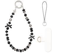 HONZUEN Phone Charm Wrist Strap, Anti-Drop Phone Strap for Girls Women, Cute Crystal Bead Bracelet Bag Charm Accessories Gift, Black Bow