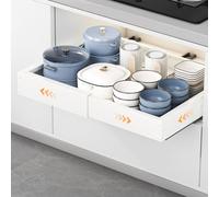 HONZUEN Pull Out Cabinet Organiser, Adjustable 41.5-55cm Deep & 29-48cm Wide, No Drill Slide Out Drawers for Kitchen Cupboard Storage, Kitchen Organiser, Four Sides Telescopic Cupboard Shelf, White