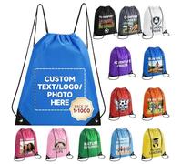 HooAMI Custom Drawstring Backpack Bags Bulk Promotional Items With Your Logo Personalized Cinch Sack Gym Draw String Back Bag, Blue, 16.9" L x 13.4" W, Daypack Backpacks