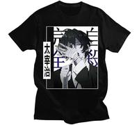 HOOAOE Men's Japanese Comics Bungou Stray Dogs T-Shirt Dazai Osamu Fashion Pattern Tshirt Short Sleeve Male Hip Hop Loose T Shirt Black